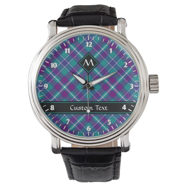 Relógio Tartan Verde Mar, Roxo e Azul (Frente)