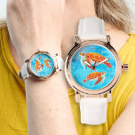 Relógio Tartarugas marinhas Vida Azul<br><div class="desc">Rosto de observação das tartarugas-do-mar torrado e brilhante com opções de cor banda. Feito aqui como um relógio de criança,  mas ilustrado,  dois design de tartaruga,  sobre a água do mar,  parecem bons no relógio de mulher ou de homem também.</div>