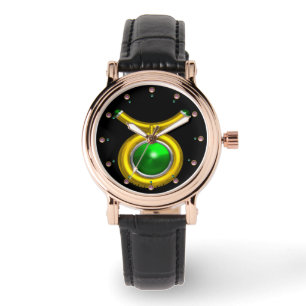 Relógio TAURUS DOURADO ZODIAC JOIAS DE ANIVERSÁRIO,Verde,