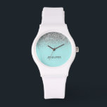 Relógio Teal Aqua Blue Silver Glitter Girly Monographic No<br><div class="desc">Aqua Blue Teal e Silver Sparkle Monogramas Name Watch. Isso faz a formatura perfeita,  aniversário,  casamento,  chá de panela,  aniversário,  chá de fraldas ou presente de festa de solteira para alguém que ama luxo de vidro e estilos quíticos.</div>