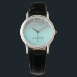 Relógio Teal Aqua Blue Silver Glitter Girly Monographic No<br><div class="desc">Aqua Blue Teal e Silver Sparkle Monogramas Name Watch. Isso faz a formatura perfeita,  aniversário,  casamento,  chá de panela,  aniversário,  chá de fraldas ou presente de festa de solteira para alguém que ama luxo de vidro e estilos quíticos.</div>