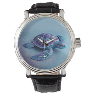 Relógio Teal Blue Purple Turtle Colorful Sea Turtle