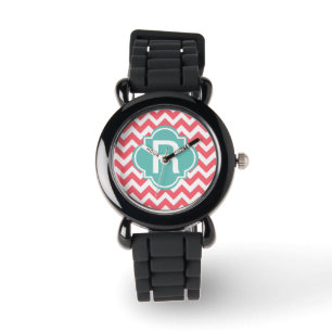 Relógio Teal e Coral Zig Zag Wristwatch Personalizáveis