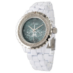 Relógio Teal Eiffel Tower Grunge Watch