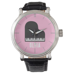 Relógio Teclado Piano Personalizado Músico Rosa