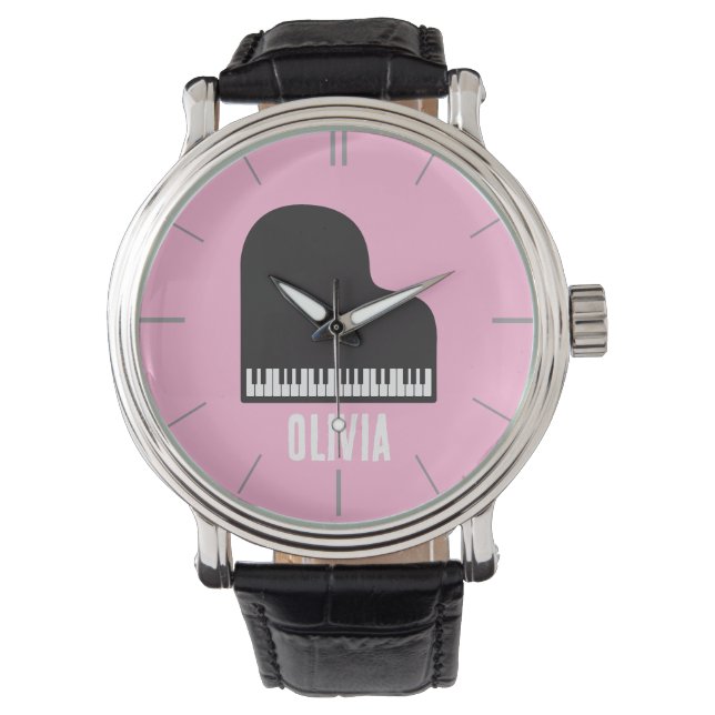 Relógio Teclado Piano Personalizado Músico Rosa (Frente)