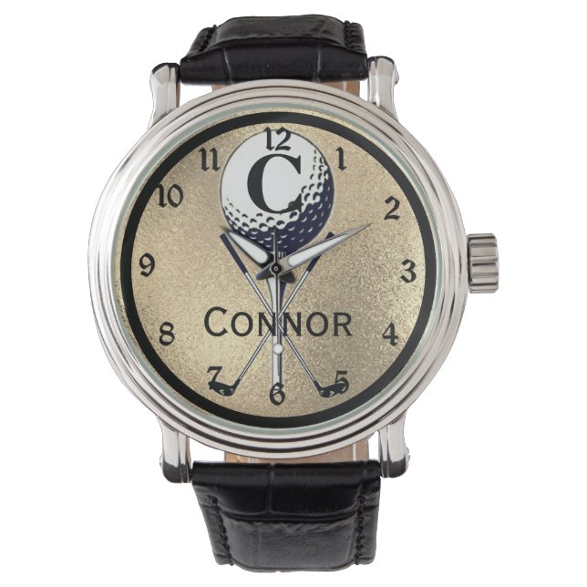 Relógio Tee de Golfe Monograma Dourado (Frente)