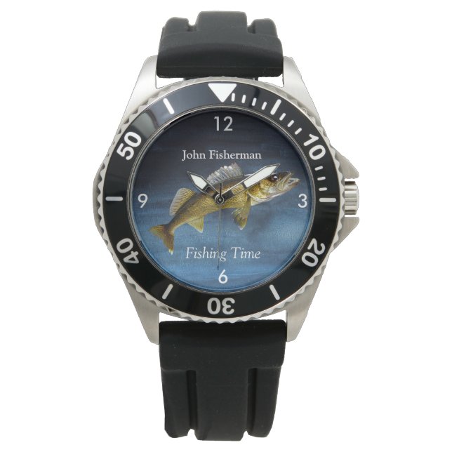 Relógio "Tempo De Pesca" Com Walleye Pikeon Blue Watch (Frente)