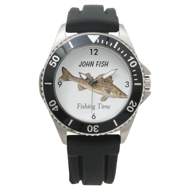 Relógio "Tempo De Pesca" Personalizado Com Walleye Pike (Frente)