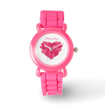 Tendy 3D Pink Heart Watch com opção de adição de n