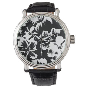 Relógio Tendy Tropical Abstrato B&W Floral Patterno Watch