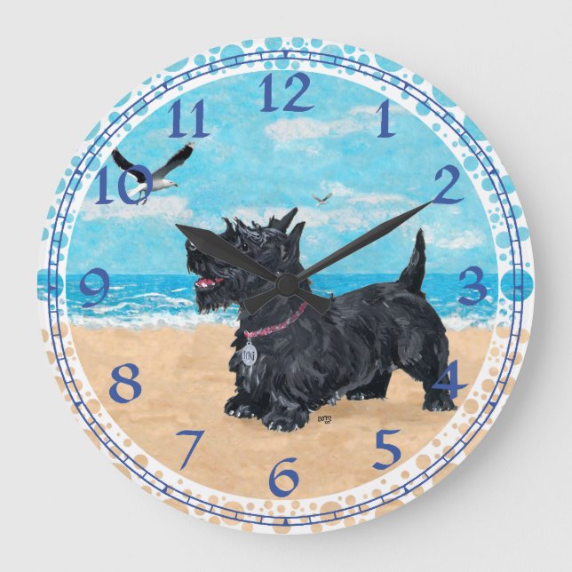 Relógio Terrier Beach escocês PERSONALIZADO (Frente)