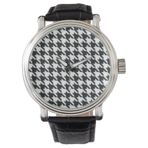 Relógio Teste padrão preto e branco de Houndstooth