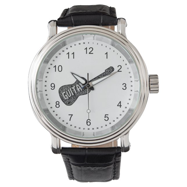 Relógio Texto de Notas de Música de Violão (Frente)