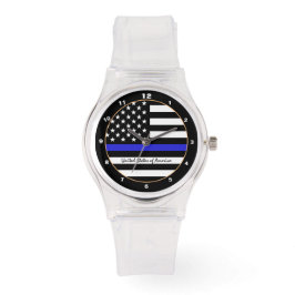 Relógio Thin Blue Line & American Flag Police / EUA limpo