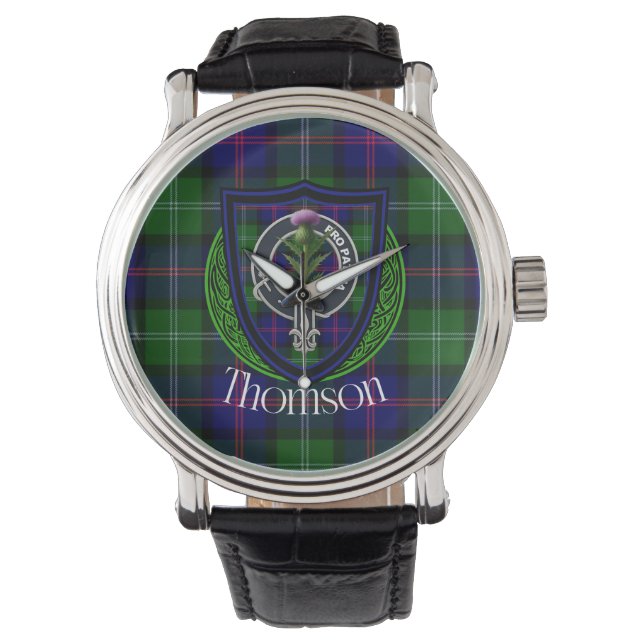 Relógio Thomson Scottish Clan Tartan & Crest (Frente)