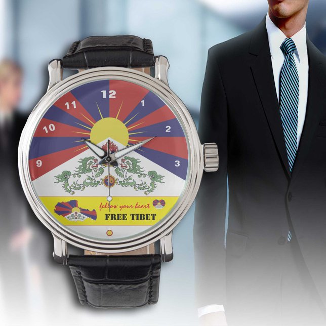 Relógio Tibetano Flag Watch, Tibete Map, design / Free Tib (Criador carregado)