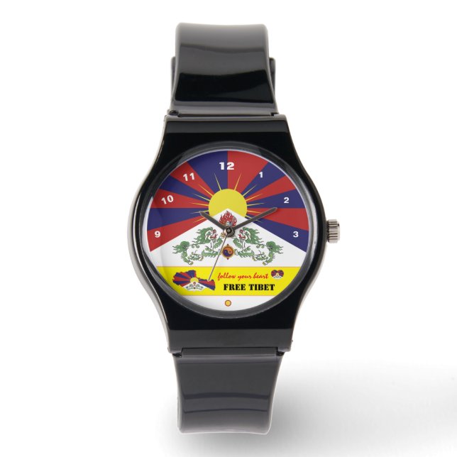 Relógio Tibetano Flag Watch, Tibete Map, fashion/Free Tibe (Frente)