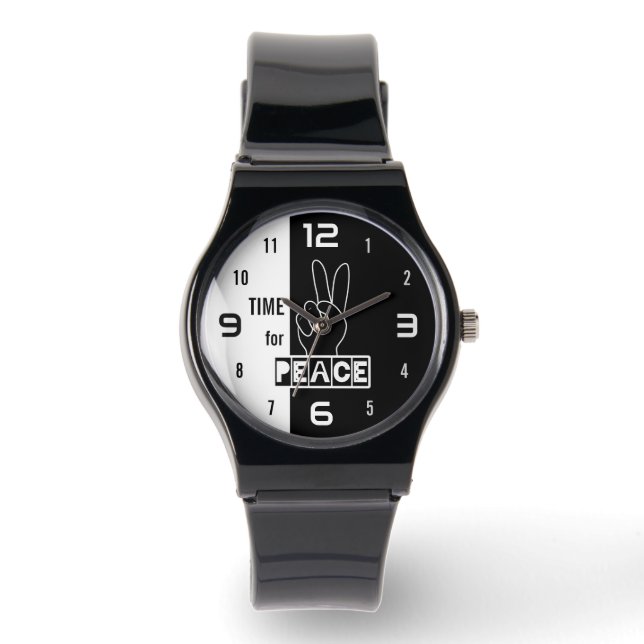 Relógio Time for Peace – Black & White Hand Design (Frente)