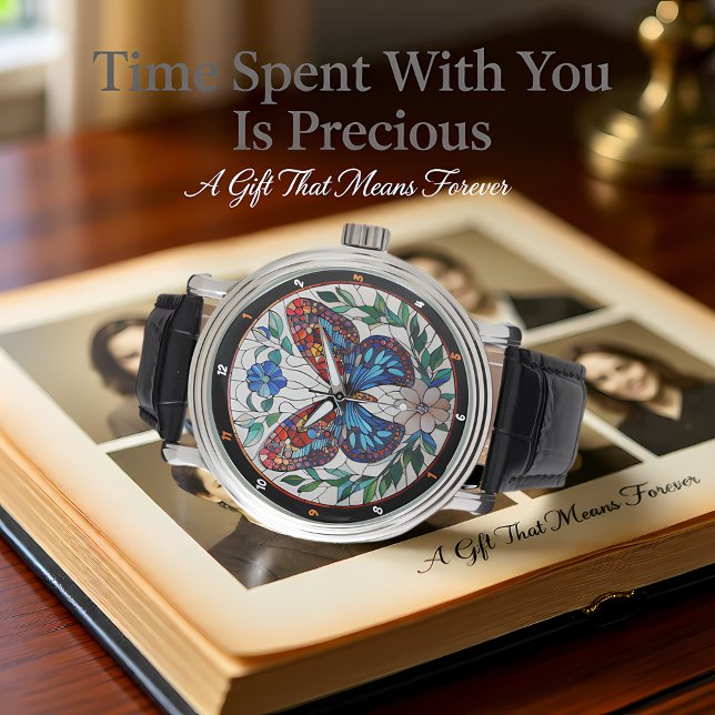 Relógio Timeless Bloom" - Stained Glass Butterfly  (Criador carregado)