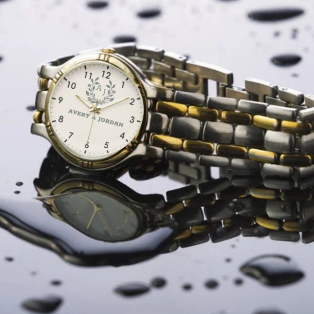 Relógio Timeless Monogram Custom Names  Pink Background (Criador carregado)