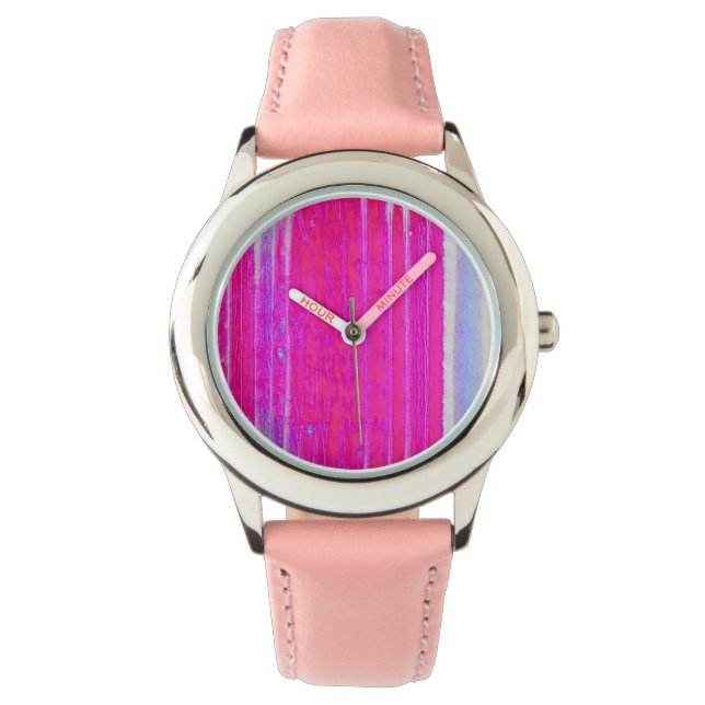 Relógio Tinta-Abstrato vibrante, rosa e riscas roxas (Frente)