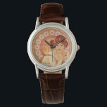 Relógio Topaz por Alphonse Mucha<br><div class="desc">Um relógio de pulso com a ilustração da moda das belas artes por Alphonse Mucha (1860-1939),  Topaz. Um retrato de uma mulher elegante vestida de vestido.</div>