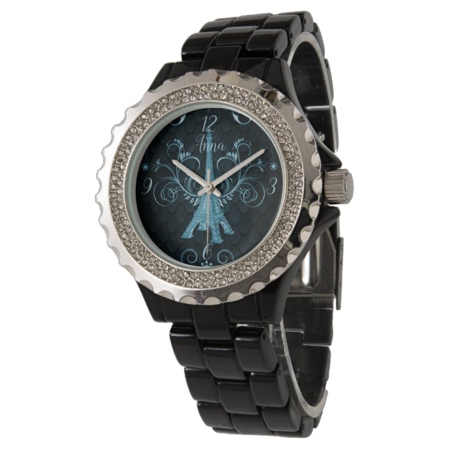 Relógio Torre Eiffel Blue Floral Swirings Watch (Angular)
