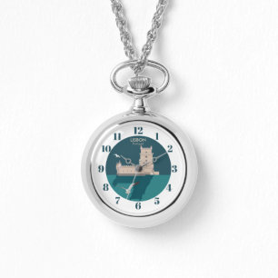 Relógio Torre Lisboa de Belem no estilo do poster vintage