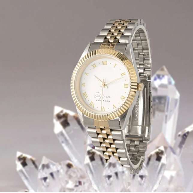 Relógio Trendy Beige Na moda do Monograma Dourado (Criador carregado)