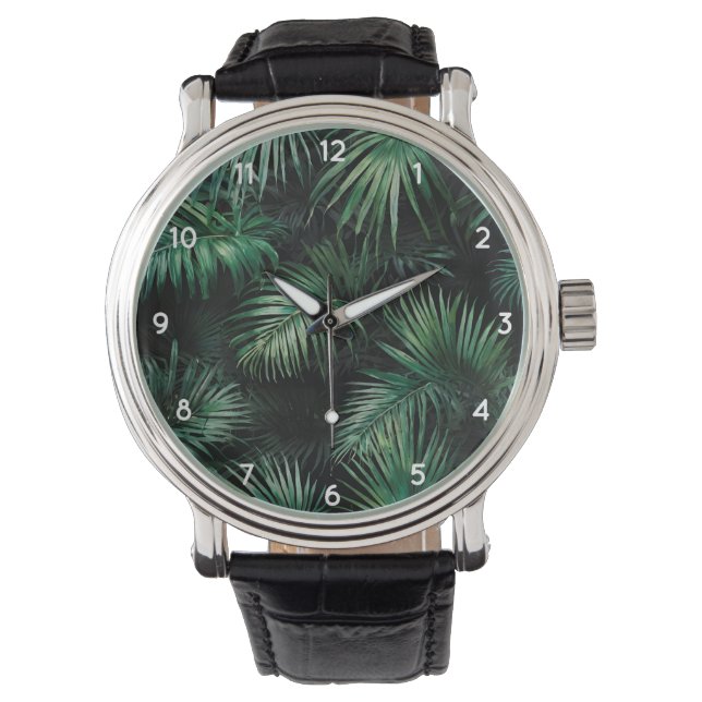 Relógio Trendy Elegant Black Tropical Palm Folaves (Frente)