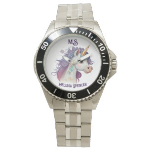 Relógio Trendy Girls'Elegante Purple Magical Unicorn Name