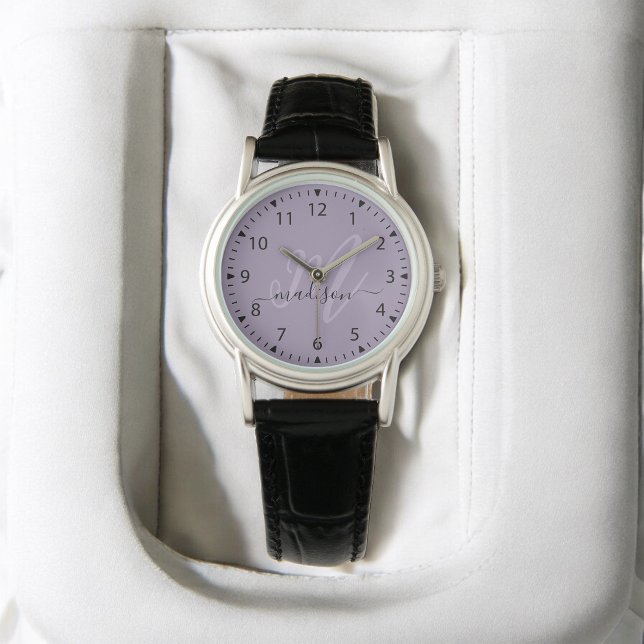 Relógio Trendy Purple Na moda Monograma inicial e nome (Criador carregado)