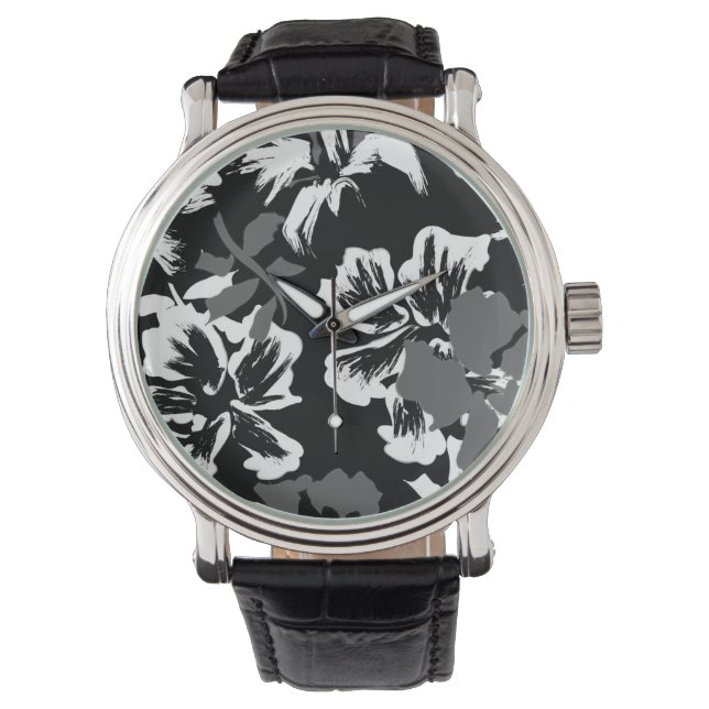 Relógio Trendy Tropical Abstract Black Pattern Watch (Frente)