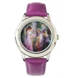 Relógio Três garotas brincando num jardim