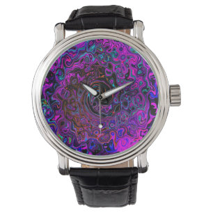 Relógio Trippy Black and Magenta Retro Liquid Swirl