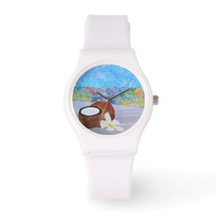 Relógio Tropical Beach Coconut Plumeria Flower Watch