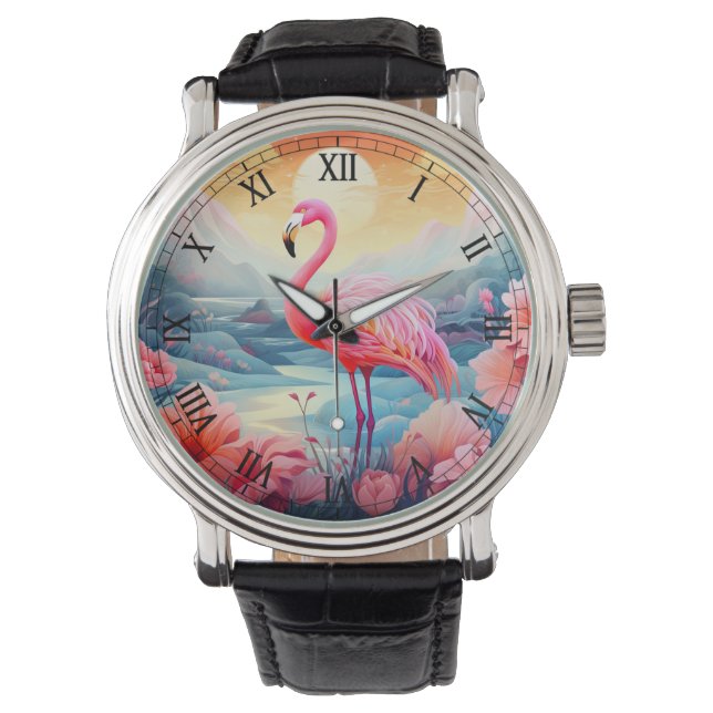 Relógio Tropical Flamingo com Flores-76280 (Frente)