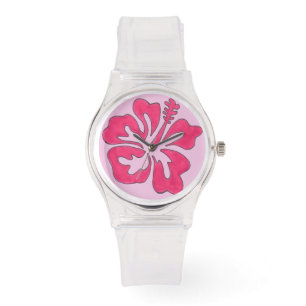 Relógio Tropical Havaiana Hibiscus Flower Watch - Rosa