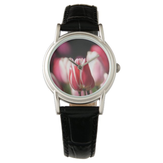 Relógio Tulipa vermelha e branca (Frente)
