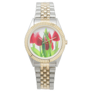 Relógio Tulipas Vermelhas Em Branco