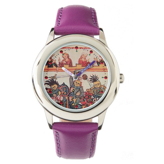 RELÓGIO TURNAÇÃO MEDIEVAL, LUTA CONTRA KNIGHTS E DAMSELS (Frente)