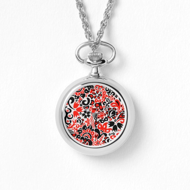 Relógio Ukrainian ethnic folk art floral pattern absrtact  (Frente)