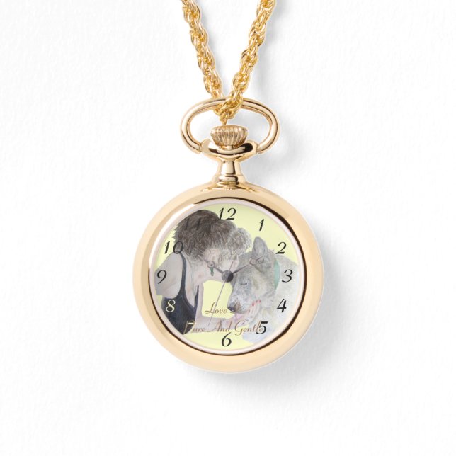 Relógio Um belo desenho amoroso da garota beijando o cacho (Frente)