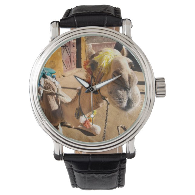 Relógio Um camelo amigável aguarda seu próximo cavaleiro,  (Frente)