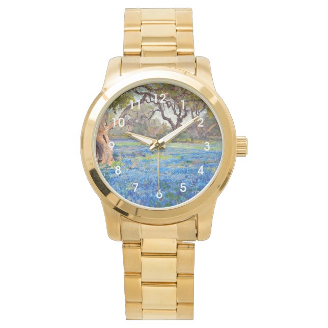 Relógio Um Campo de Bluebonnets em Alamo Heights, 1919, (Frente)