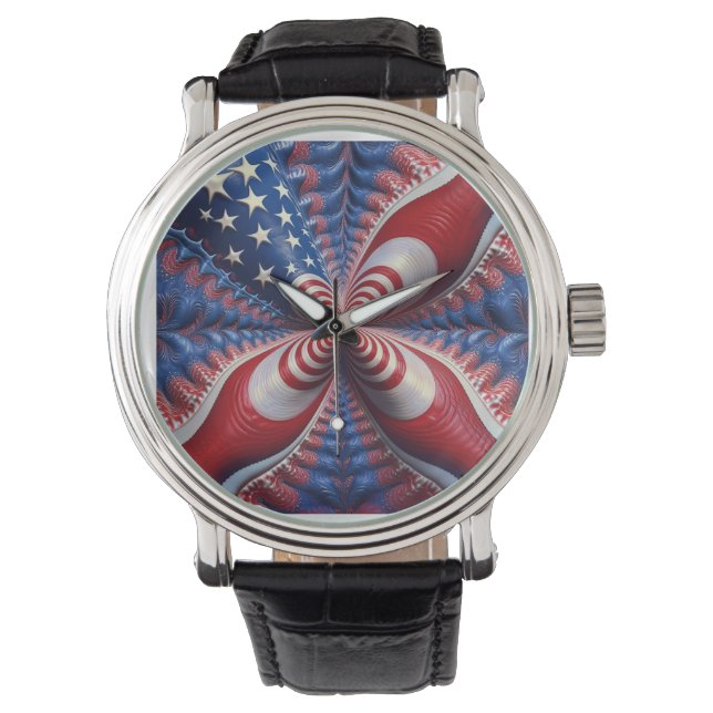 Relógio Uma Mistura Da Bandeira Americana E Um Fractal (Frente)