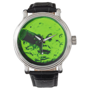 Relógio Uma viagem à lua (retrô verde marciano)