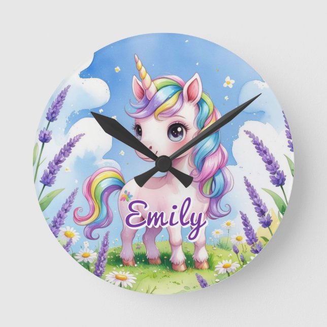 Relógio Unicórnio Campo de Lavanda com Nome Editáv (Frente)
