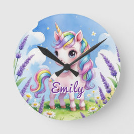 Relógio Unicórnio Campo de Lavanda Nome Editável